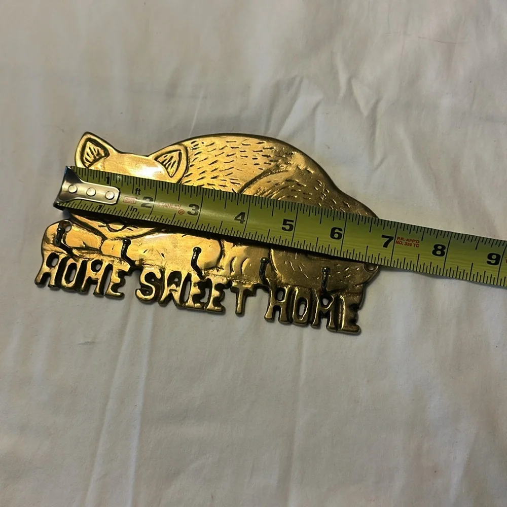 Vintage brass Cat Wall Decor with Hooks